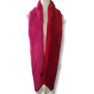Levivel Faux Fur Scarf Shawl Pink Red Winter Warm Mobwives Gatsby Avant garde